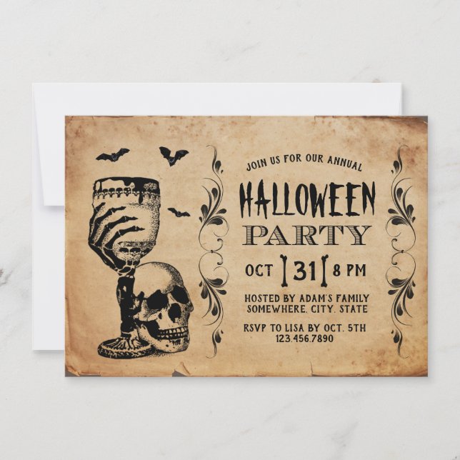Halloween-Party für Vintage Schädelboote Einladung (Vorderseite)