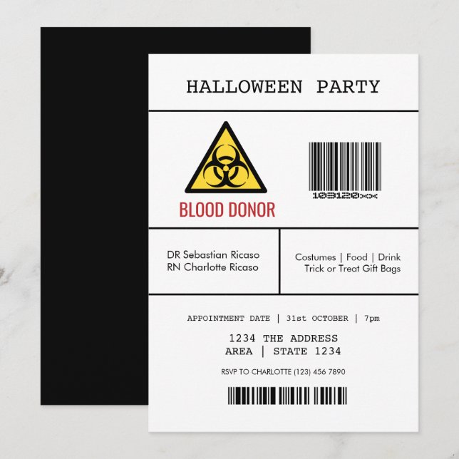 Halloween-Party gefährlicher Blutspender Einladung (Vorne/Hinten)
