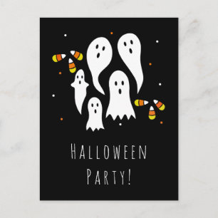 Halloween-Party Geister & Maiskörner Schwarz Orang Einladungspostkarte