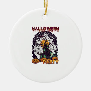 Halloween-Party Geisterhaus Baum Kürbisse Schwarz Keramik Ornament