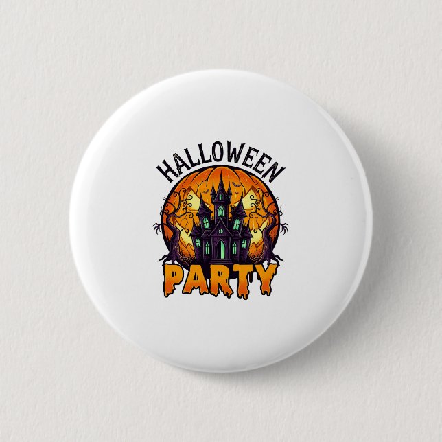 Halloween-Party Geisterhaus Kürbis Fledermäuse_1 Button (Vorderseite)