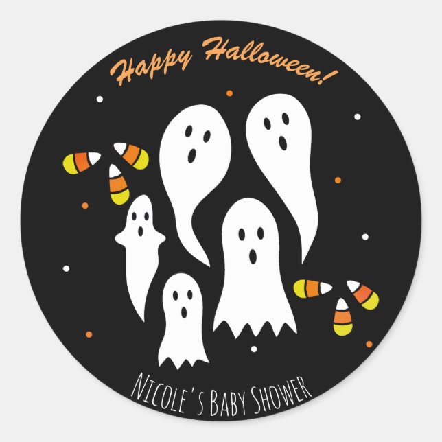 Halloween-Party Ghosts & Candy Mais Schwarzes Oran Runder Aufkleber (Vorderseite)