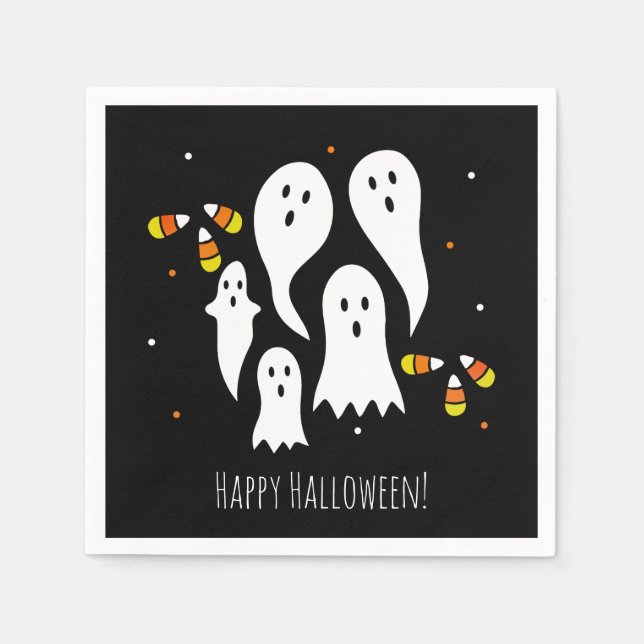 Halloween-Party Ghosts & Candy Mais Schwarzes Oran Serviette (Vorderseite)