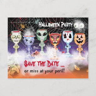 Halloween-Party, Ghoulish Wine Goblets Einladungspostkarte