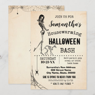Halloween-Party Girl & Cat Skelett Einladung