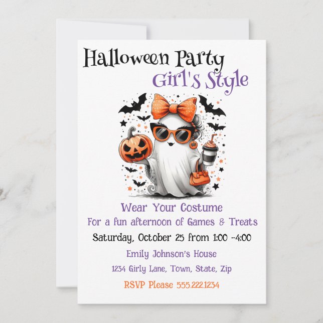Halloween-Party Girl's Style Einladung (Vorderseite)