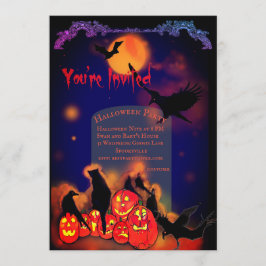 Halloween-Party Glows Pumpkins Ravens Black Cat Einladung