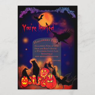 Halloween-Party Glows Pumpkins Ravens Black Cat Einladung