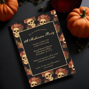 Halloween-Party Gothic Skull Black Rote Rose Crown Einladung