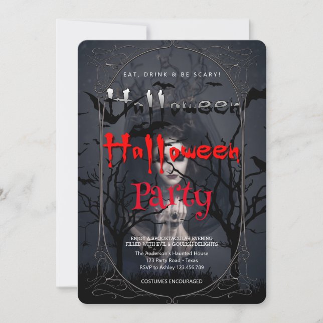 Halloween-Party Gotische Hexe und Spuk Haus Einladung (Vorderseite)
