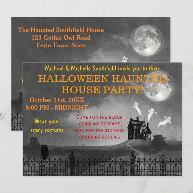Halloween-Party| Gotisches Spuk Haus Einladung (Vorne/Hinten)