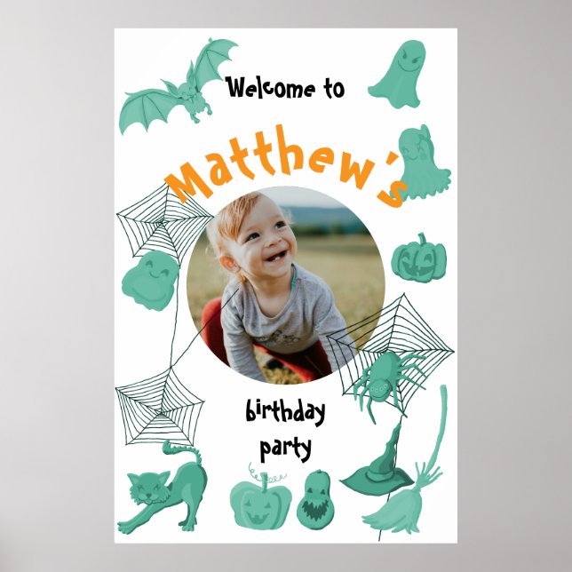 Halloween Party Grünes Willkommenspenster Poster (Vorne)