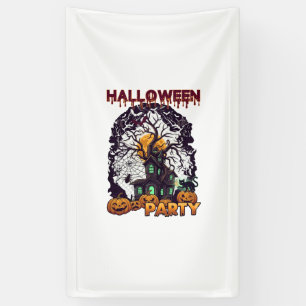 Halloween-Party Gruselhaus Baum Kürbisse Schwarz Banner