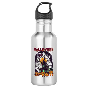 Halloween-Party Gruselhaus Baum Kürbisse Schwarz Edelstahlflasche