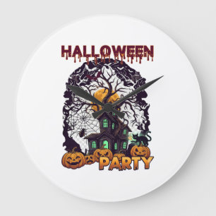 Halloween-Party Gruselhaus Baum Kürbisse Schwarz Große Wanduhr