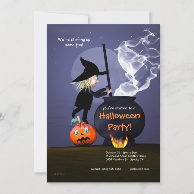 Halloween-Party Hexe und Cauldron Einladung (Vorderseite)