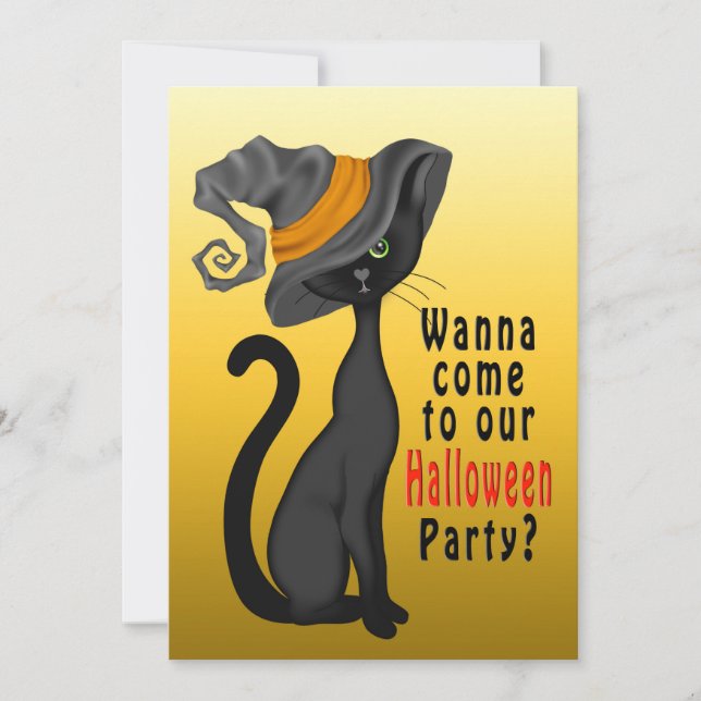 HALLOWEEN-PARTY INVITATION - SCHWARZE KATZE - NIED EINLADUNG (Vorderseite)