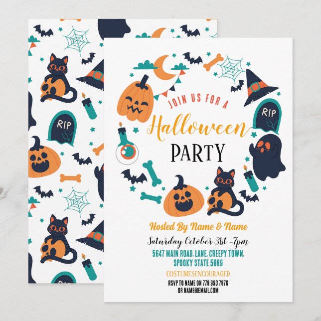 Halloween-Party Invite Ghosts Pumpkins Einladung (Vorne/Hinten)