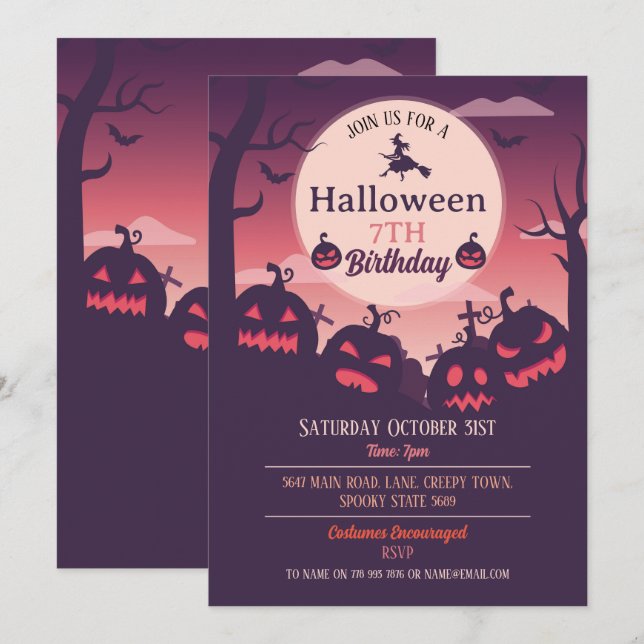 Halloween-Party Invite Ghosts Pumpkins Wicthes Einladung (Vorne/Hinten)
