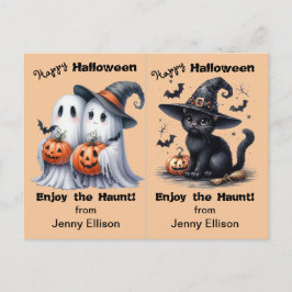 Halloween-Party-Karte für zwei Geister und Schwarz Postkarte