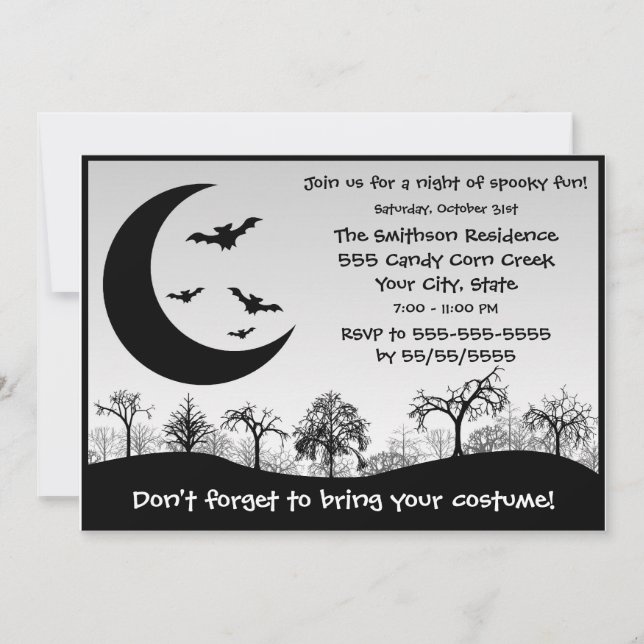 Halloween-Party-Kostüm-Wettbewerb Schwarzweiss Einladung (Vorderseite)