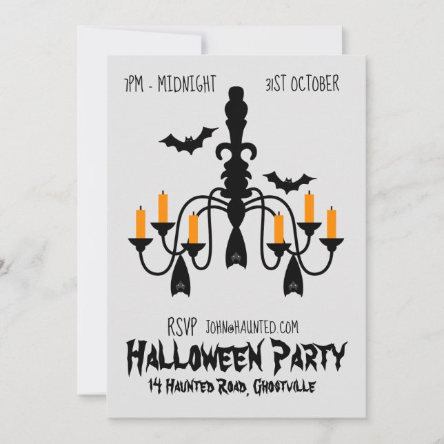 Halloween-Party-Kronleuchter schwarz und orange Einladung (Vorderseite)