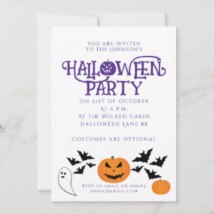 Halloween-Party Kürbis Fledermäuse lila Text Einladung