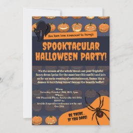 Halloween-Party Kürbis Spinne Schwarze Katze Pixel Einladung