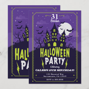 Halloween-Party lila & grün Spuk Haus Einladung