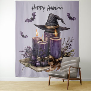 Halloween-Party Lila Kerzen Fledermäuse Spooky Beä Wandteppich