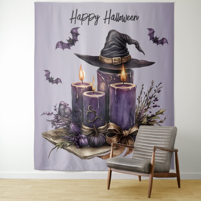 Halloween-Party Lila Kerzen Fledermäuse Spooky Beä Wandteppich (Beispiel)