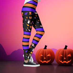 Halloween-Party Lila und orange Streifen Leggings