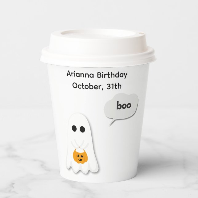 Halloween-Party | Minimales Ghost-Design Pappbecher (Vorderseite)