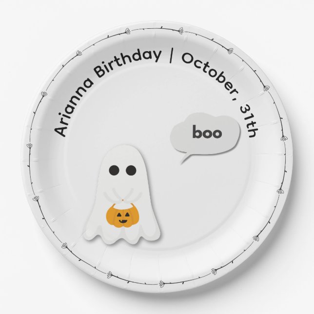 Halloween-Party | Minimales Ghost-Design Pappteller (Vorderseite)