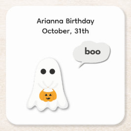 Halloween-Party | Minimales Ghost-Design Rechteckiger Pappuntersetzer