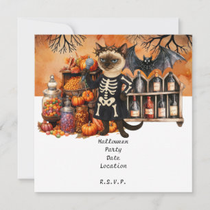 Halloween-Party mit Katzen und Kuchen Einladung
