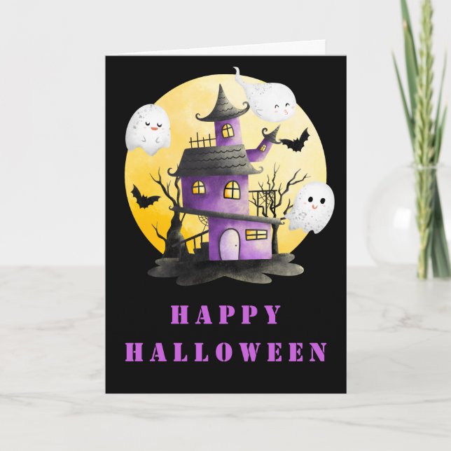 Halloween-Party mit Spuk Haus und Geistern Karte (Vorderseite)