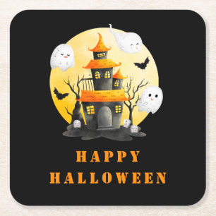 Halloween-Party mit Spuk Haus und Geistern Rechteckiger Pappuntersetzer