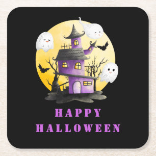 Halloween-Party mit Spuk Haus und Geistern Rechteckiger Pappuntersetzer