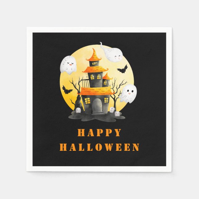 Halloween-Party mit Spuk Haus und Geistern Serviette (Vorderseite)