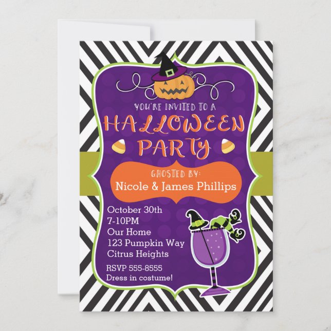 Halloween-Party Moderner Streifen Whimsical Einlad Einladung (Vorderseite)