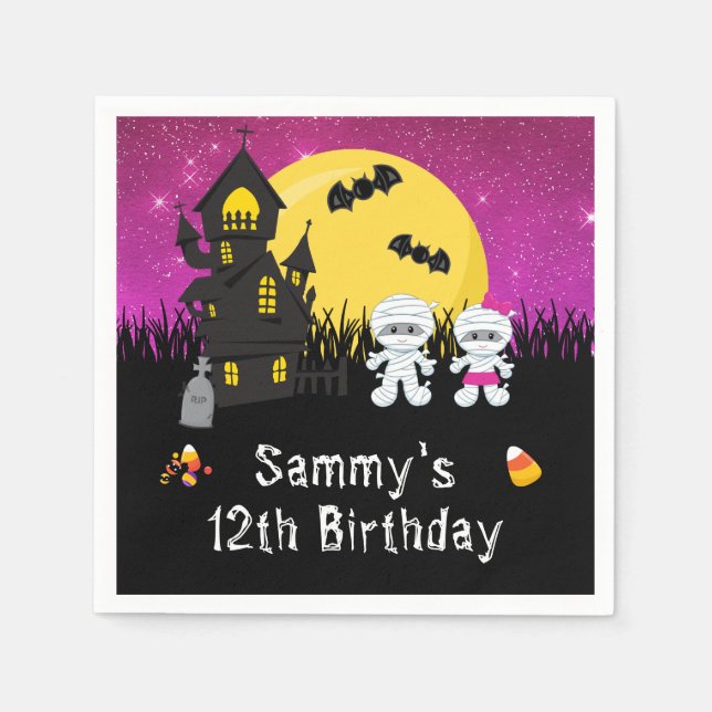 Halloween Party Mummy Pink Serviette (Vorderseite)