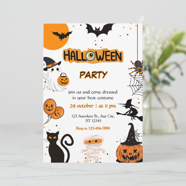 Halloween-Party Orange & Black Einladung (Stehend Vorderseite)