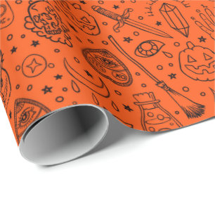 Halloween-Party Orange Doodle Muster Geschenkpapier