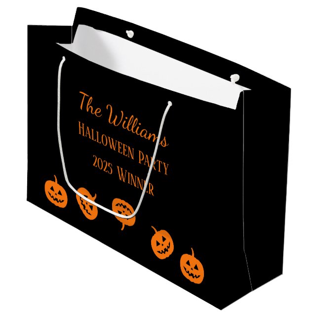 Halloween-Party Orange Pumpkins Große Geschenktüte (Vorderseite Schrägansicht)