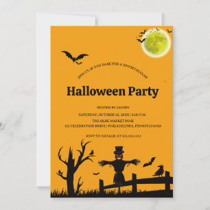 Halloween-Party Orange Schwarze Fledermaus  Einladung