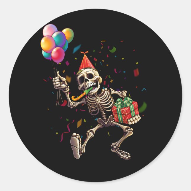 Halloween Party Outfit Skelettballons Runder Aufkleber (Vorderseite)