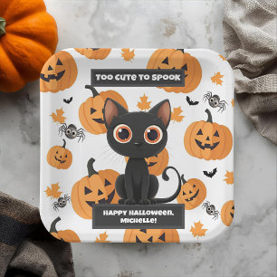 Halloween-Party Plate - Niedliche Schwarze Katze p Pappteller