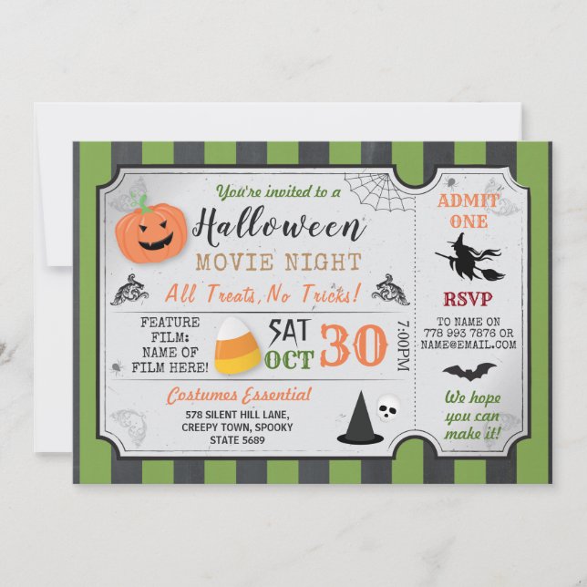 Halloween-Party Pumpkin Horror Movie Night Hexe Einladung (Vorderseite)