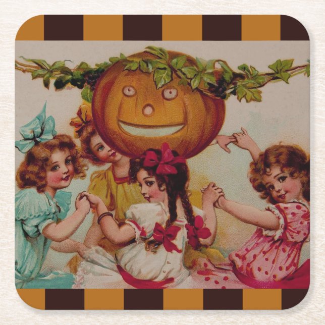 Halloween-Party Pumpkin Vintag Rechteckiger Pappuntersetzer (Vorderseite)